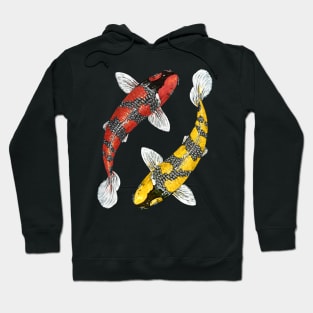 Lucky Jumping YinYang Black Red and Yellow Fish Hoodie